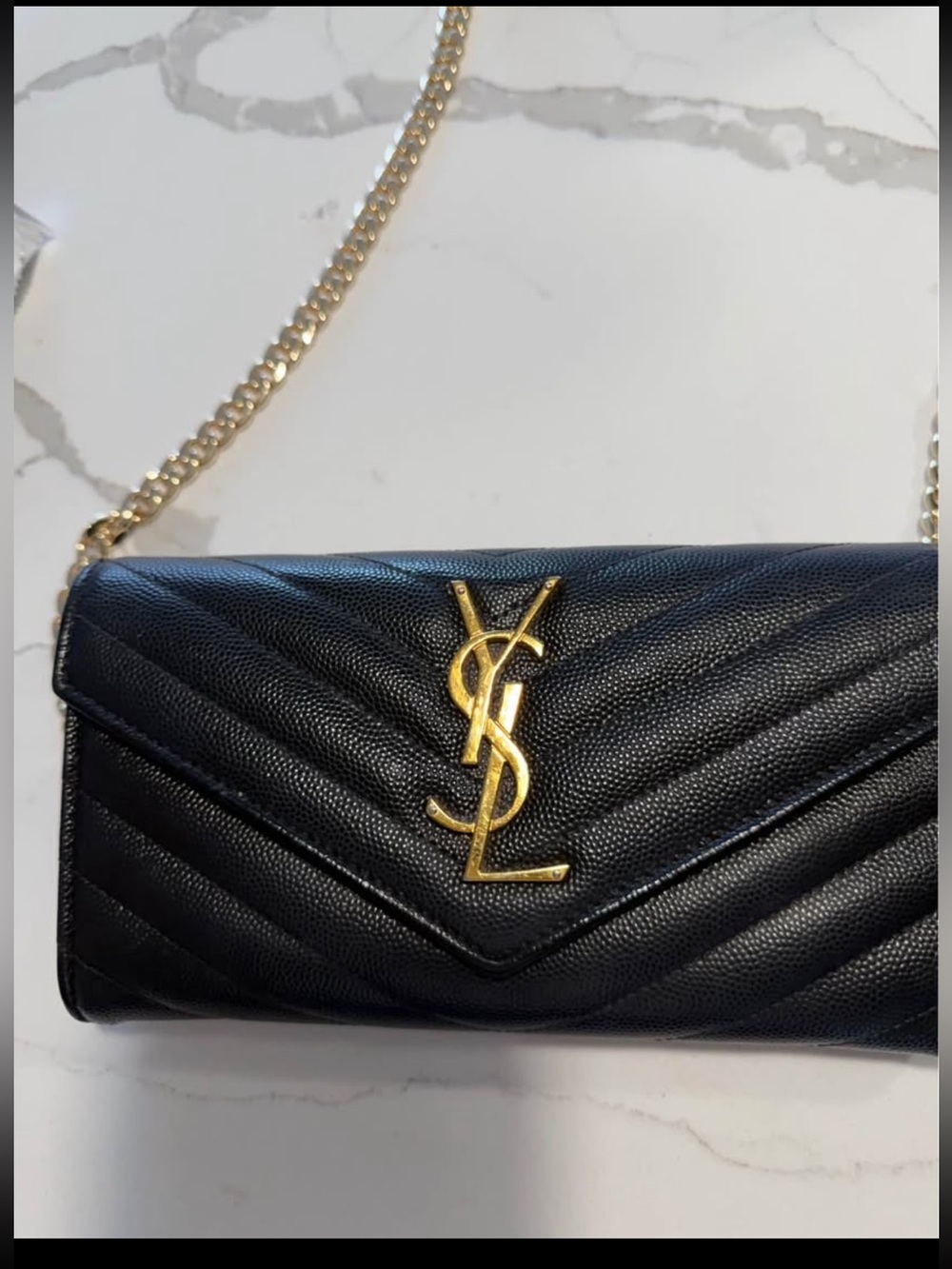 Saint Laurent Black Quilted WOC crossbody Bag Wallet with Gold YSL Chain